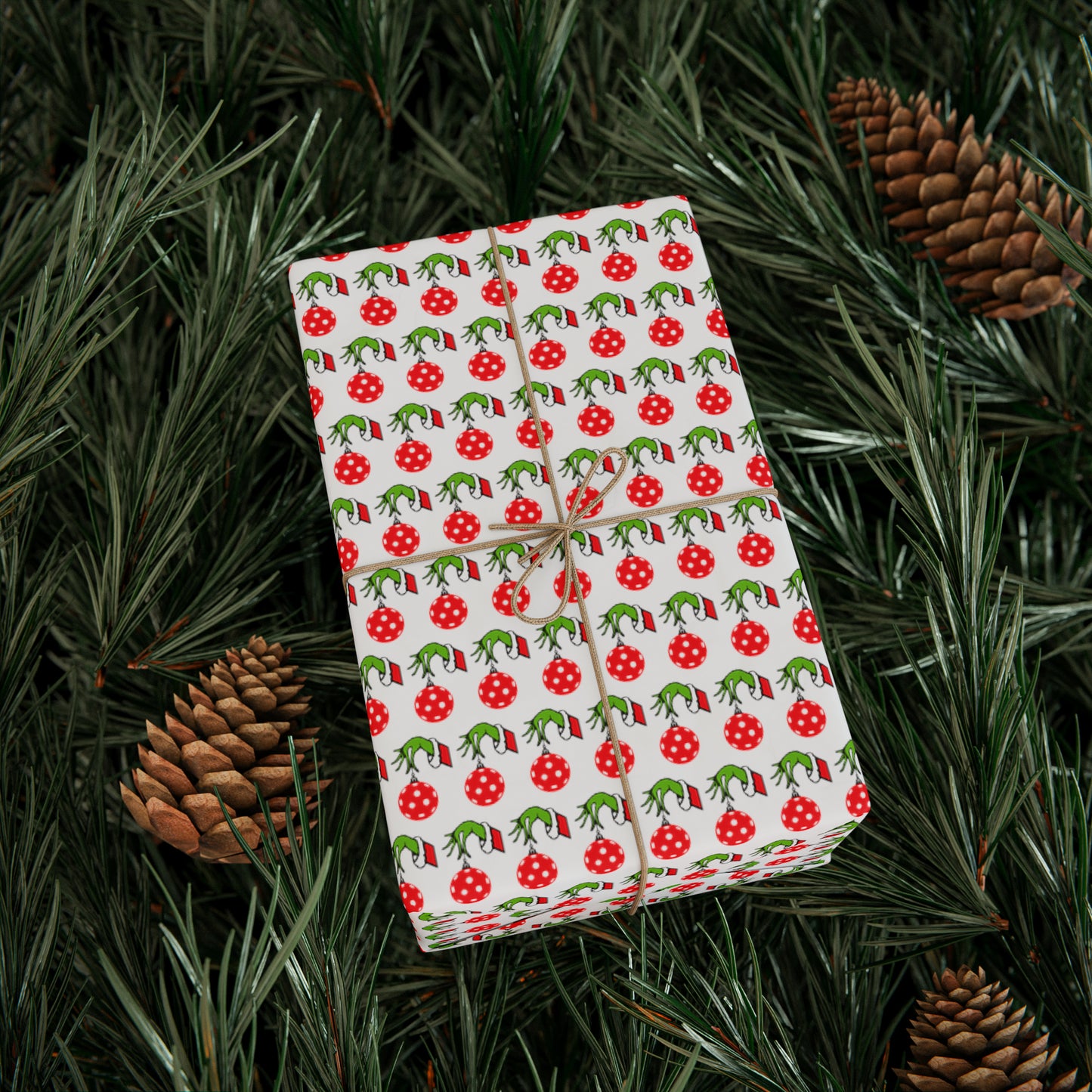 Red Pickleball Ornament Wrapping Paper