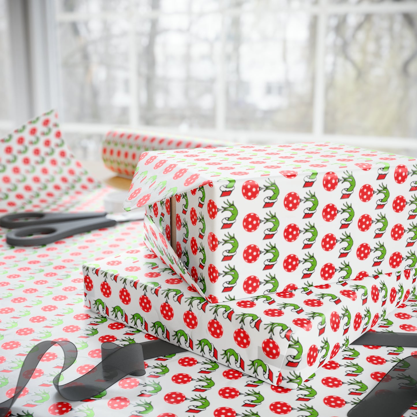 Red Pickleball Ornament Wrapping Paper