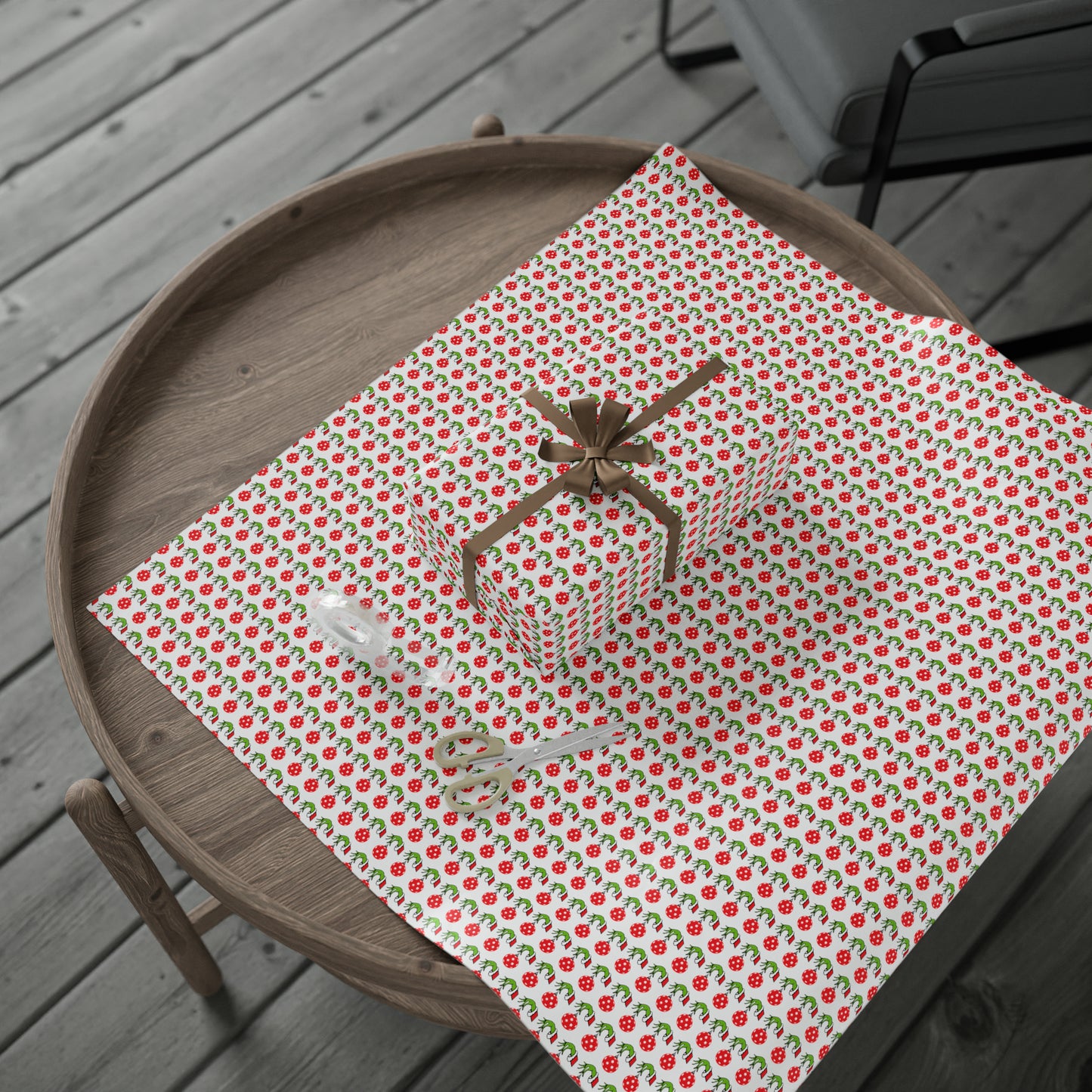 Red Pickleball Ornament Wrapping Paper