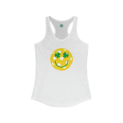 Pickleball Shamrock Smiley Face Women's Racerback Tank