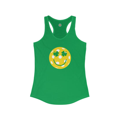 Pickleball Shamrock Smiley Face Women's Racerback Tank