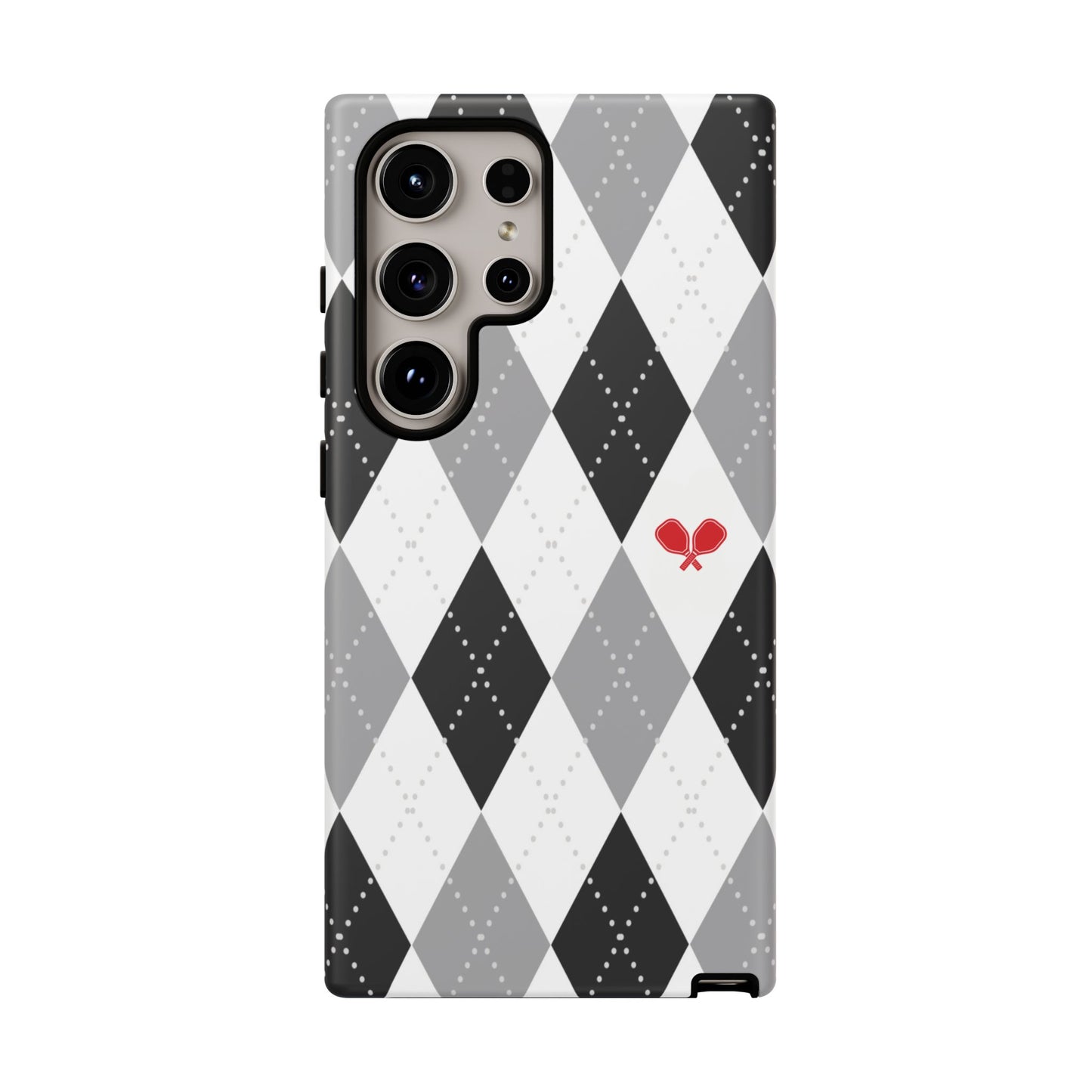 Black & Grey Argyle Pickleball Phone Case