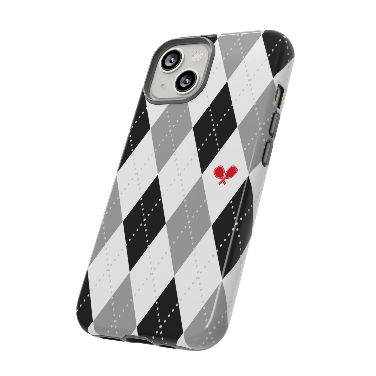 Black & Grey Argyle Pickleball Phone Case