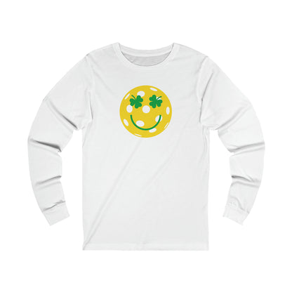 Pickleball Shamrock Smiley Face Unisex Long Sleeve Tee