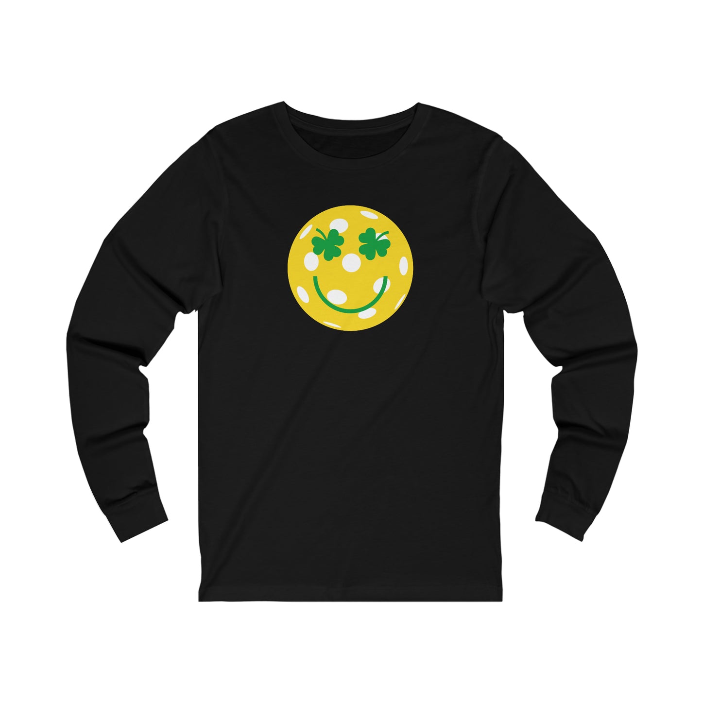 Pickleball Shamrock Smiley Face Unisex Long Sleeve Tee