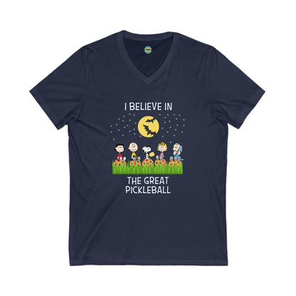 I Believe In The Great Pickleball Unisex V-neck Tee