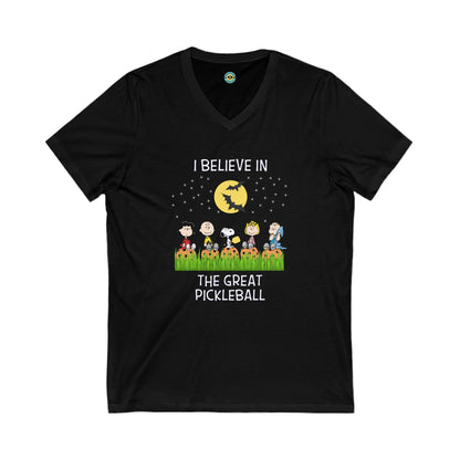 I Believe In The Great Pickleball Unisex V-neck Tee