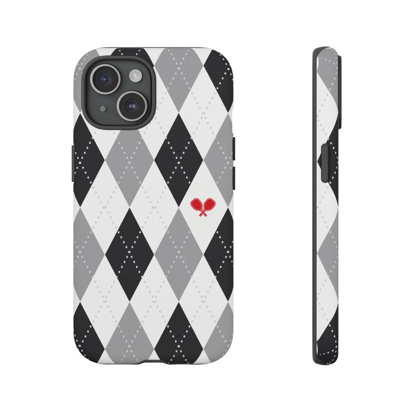 Black & Grey Argyle Pickleball Phone Case