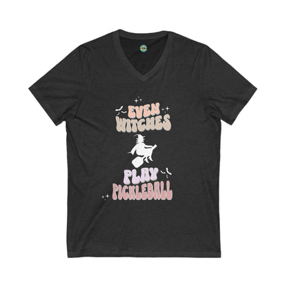 Even Witches Play Pickleball Unisex V-neck Tee