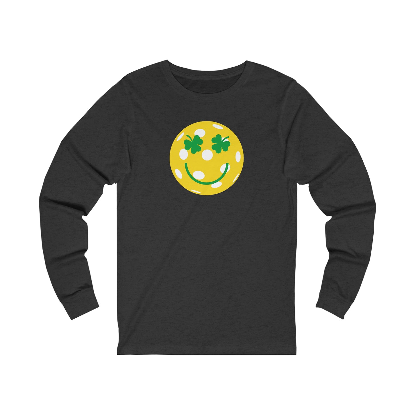 Pickleball Shamrock Smiley Face Unisex Long Sleeve Tee