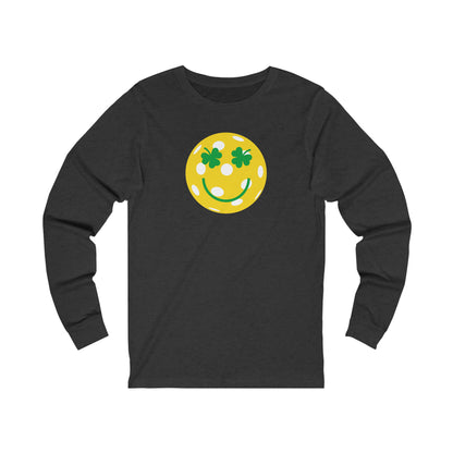 Pickleball Shamrock Smiley Face Unisex Long Sleeve Tee