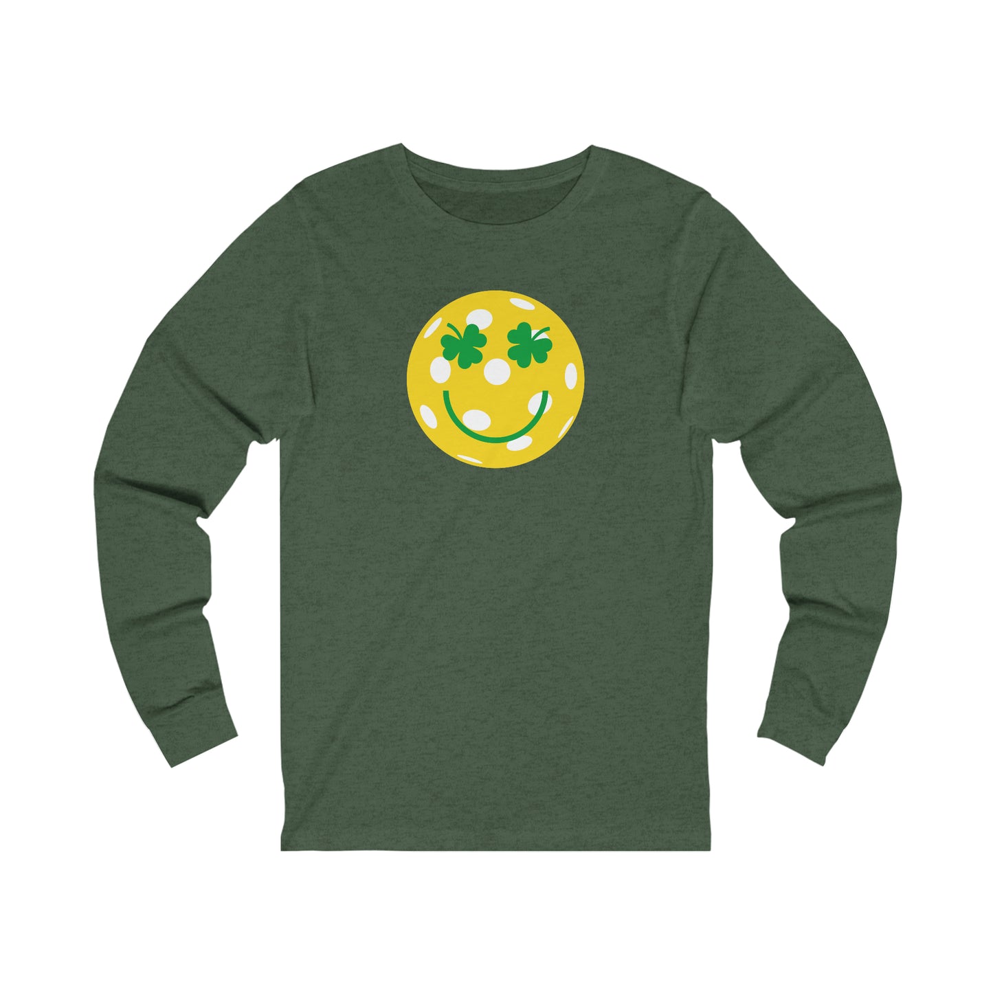 Pickleball Shamrock Smiley Face Unisex Long Sleeve Tee