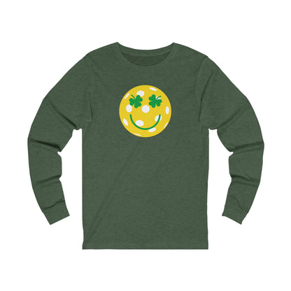 Pickleball Shamrock Smiley Face Unisex Long Sleeve Tee