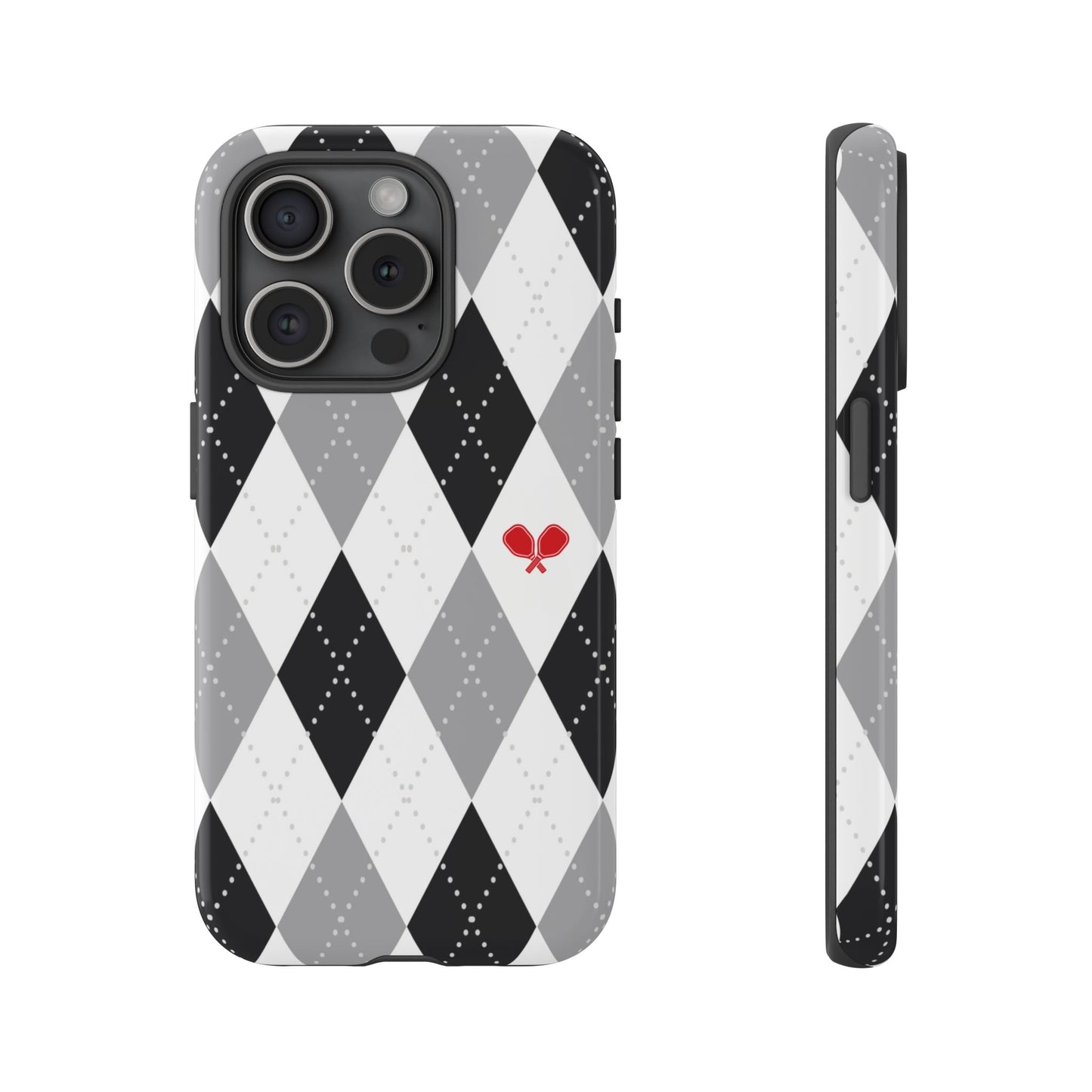 Black & Grey Argyle Pickleball Phone Case