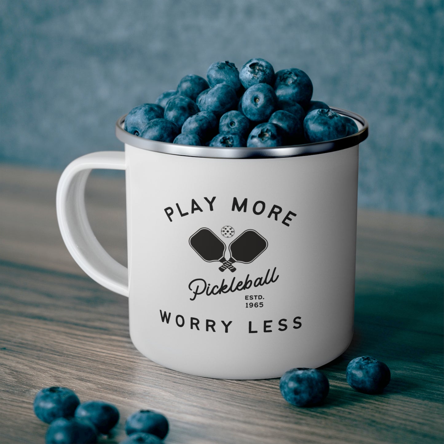 Play More Worry Less Pickleball Enamel Mug