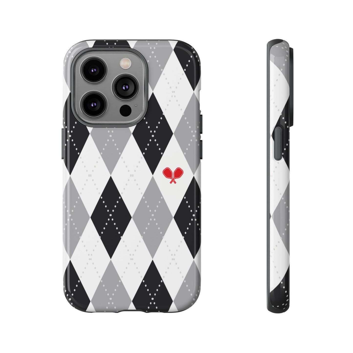 Black & Grey Argyle Pickleball Phone Case