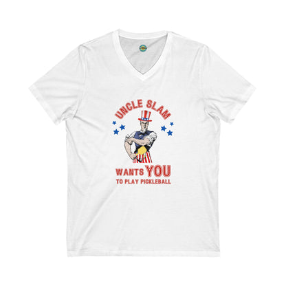 Uncle Slam Wants You to Play Pickleball Unisex V-neck Tee