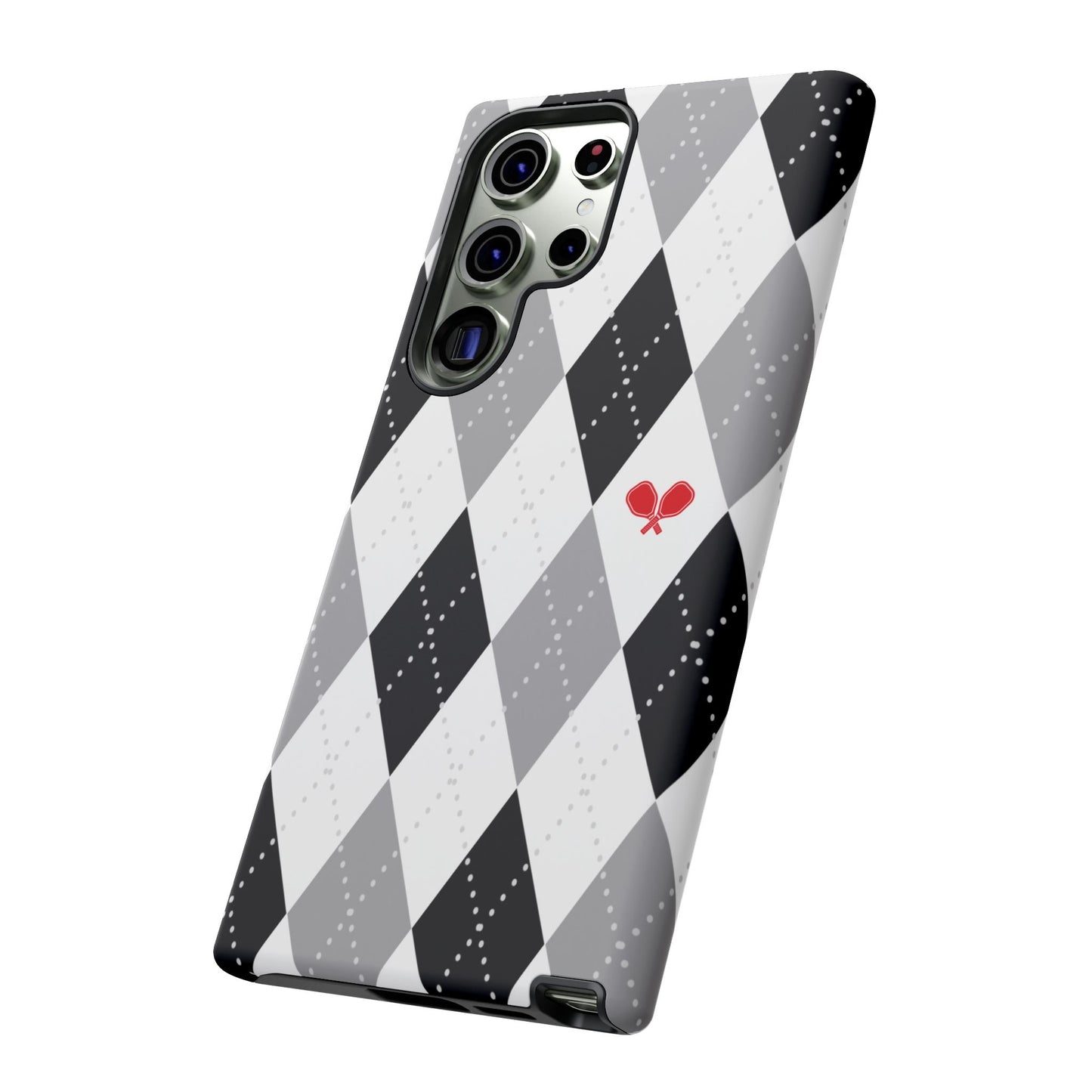 Black & Grey Argyle Pickleball Phone Case