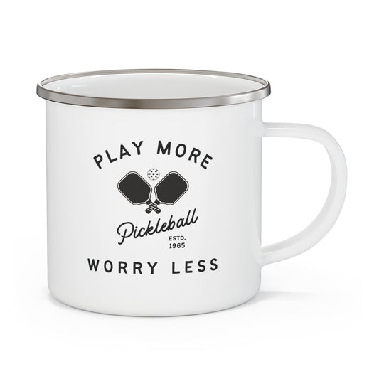 Play More Worry Less Pickleball Enamel Mug