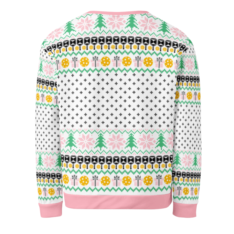 Deck The Halls With Pickleballs Unisex Ugly Christmas Sweatshirt - Pink