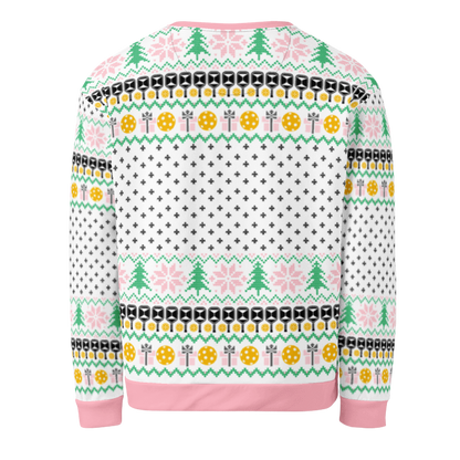 Deck The Halls With Pickleballs Unisex Ugly Christmas Sweatshirt - Pink