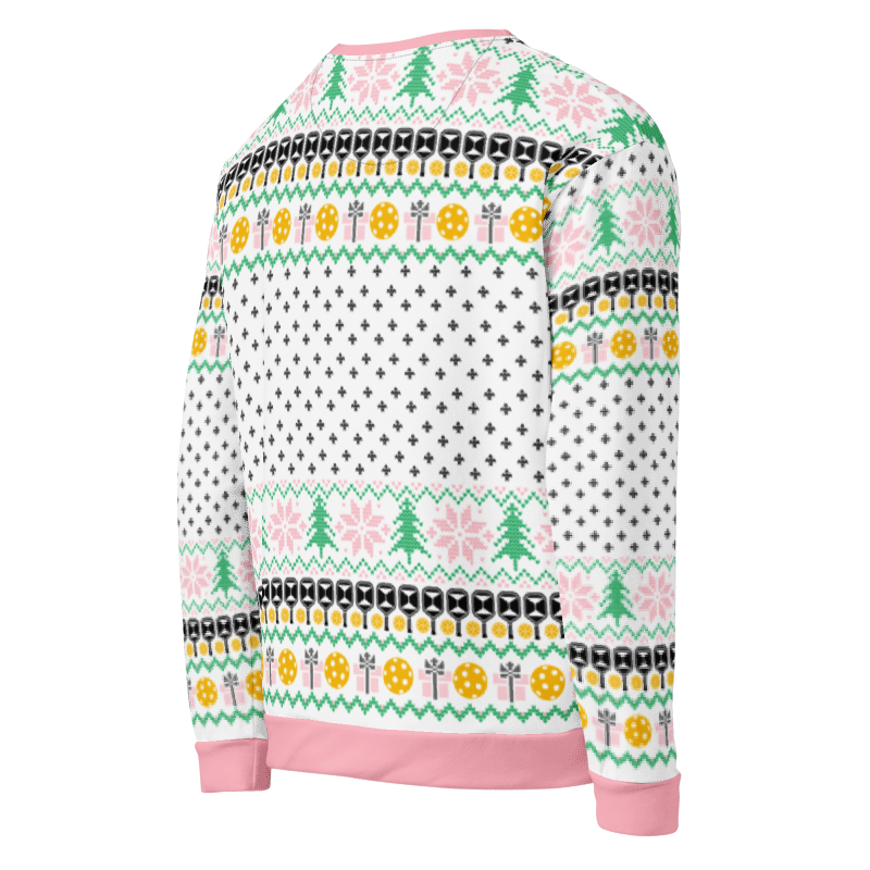 Deck The Halls With Pickleballs Unisex Ugly Christmas Sweatshirt - Pink