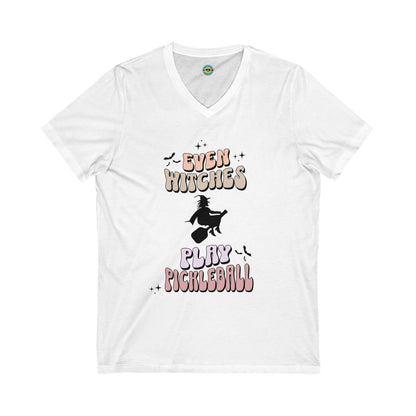 Even Witches Play Pickleball Unisex V-neck Tee