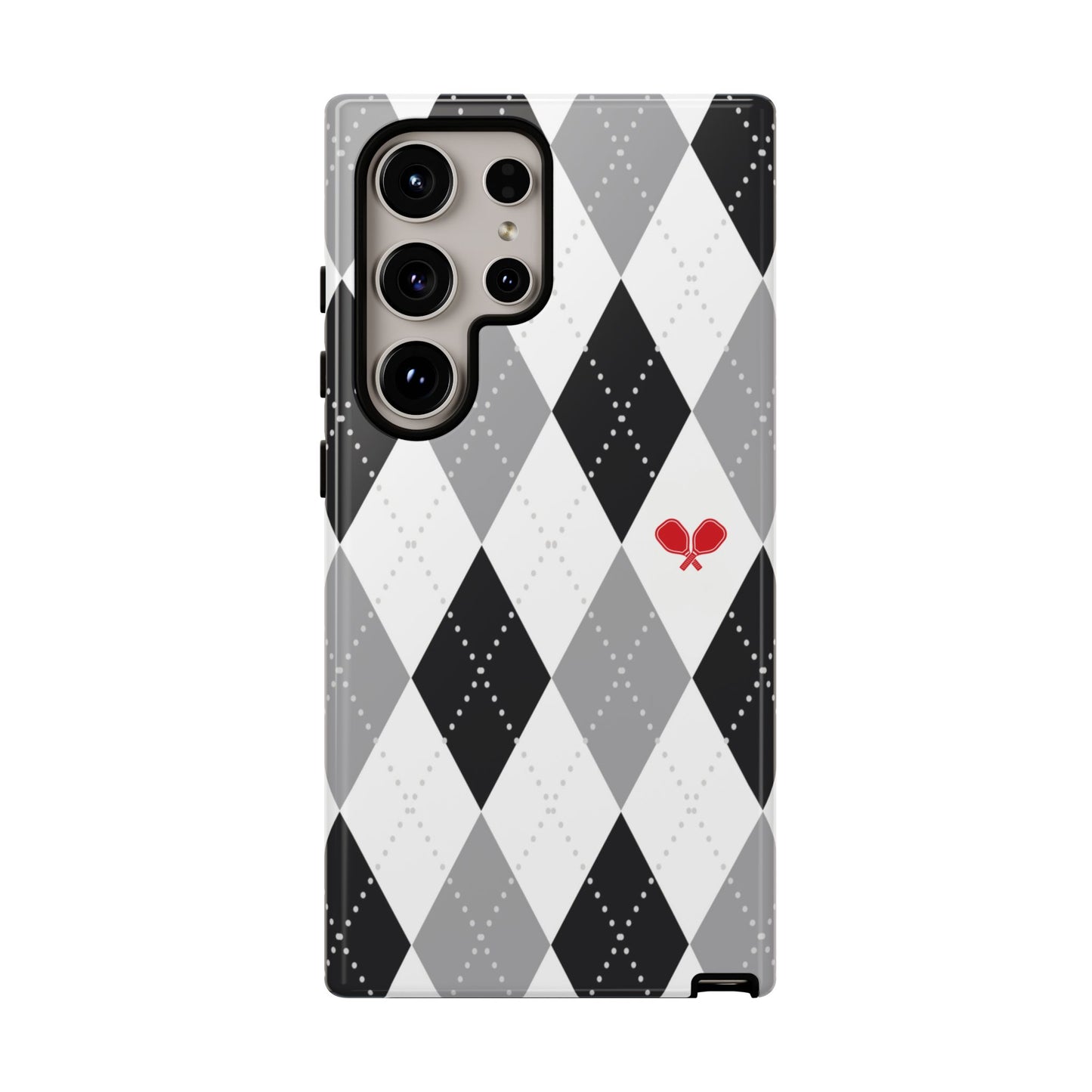 Black & Grey Argyle Pickleball Phone Case