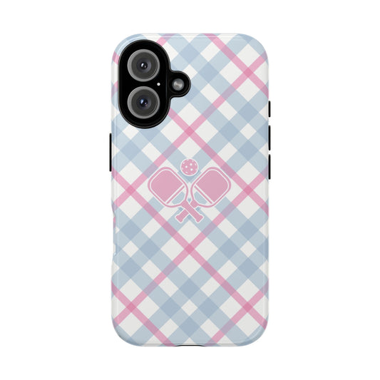 Pink & Blue Plaid Pickleball Phone Case