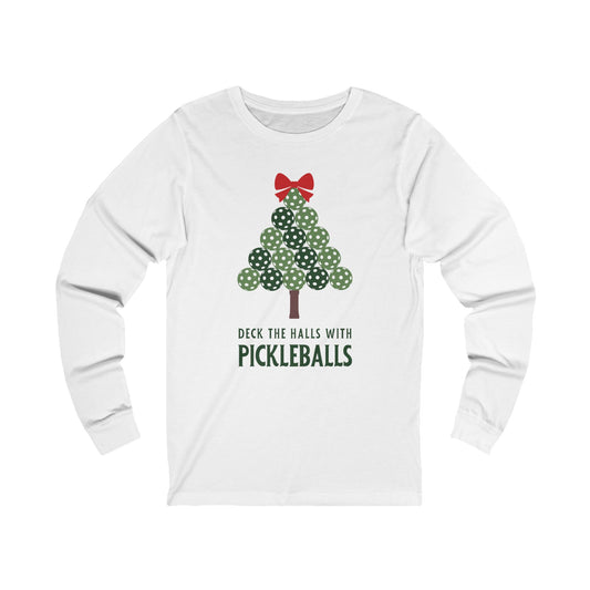 Deck The Halls With Pickleballs Tree Unisex Long Sleeve Tee