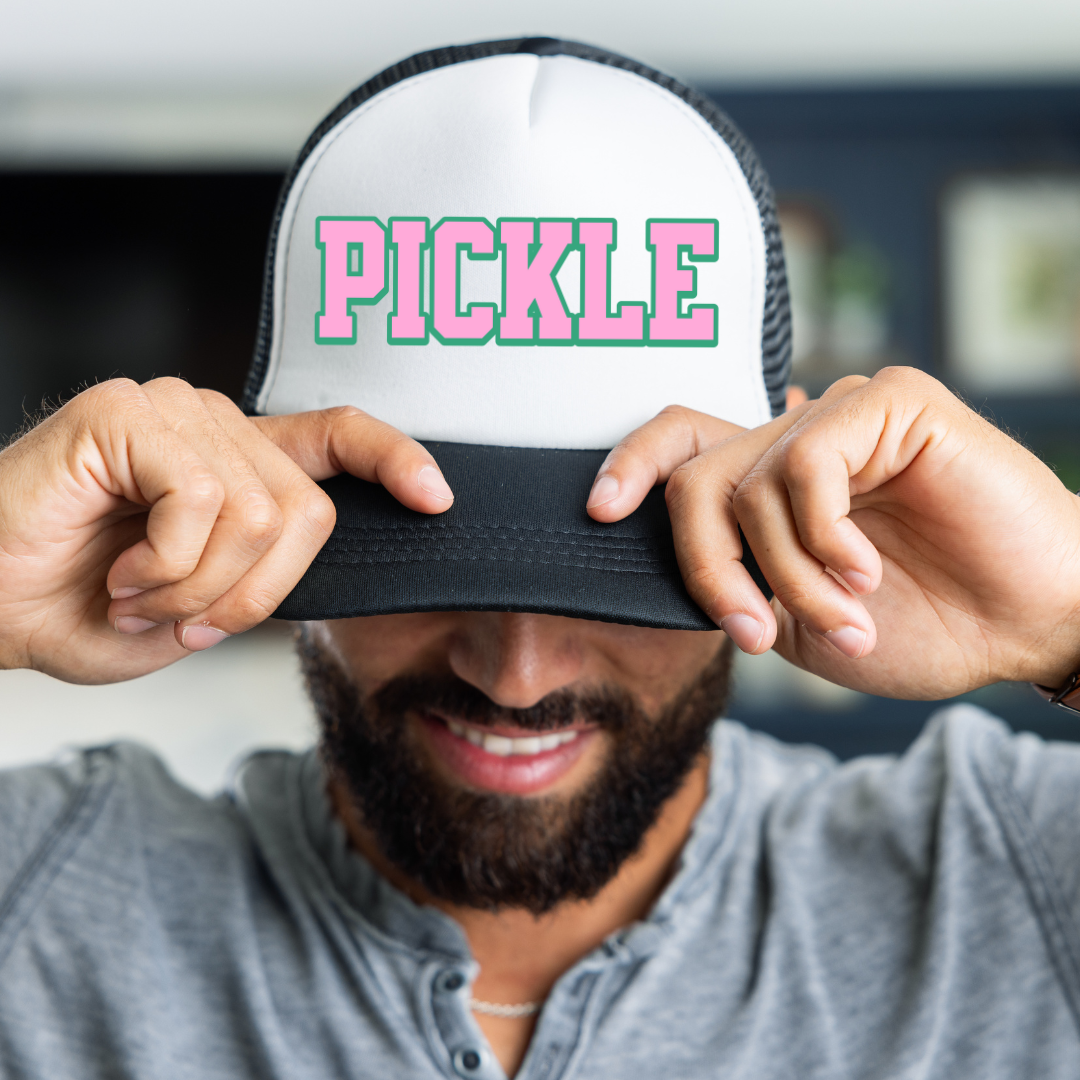 PICKLE Embroidered Trucker Hat - Pink & Green