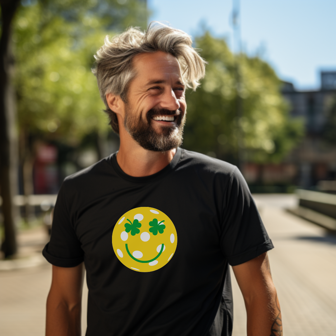 Pickleball Shamrock Smiley Face Unisex Tee