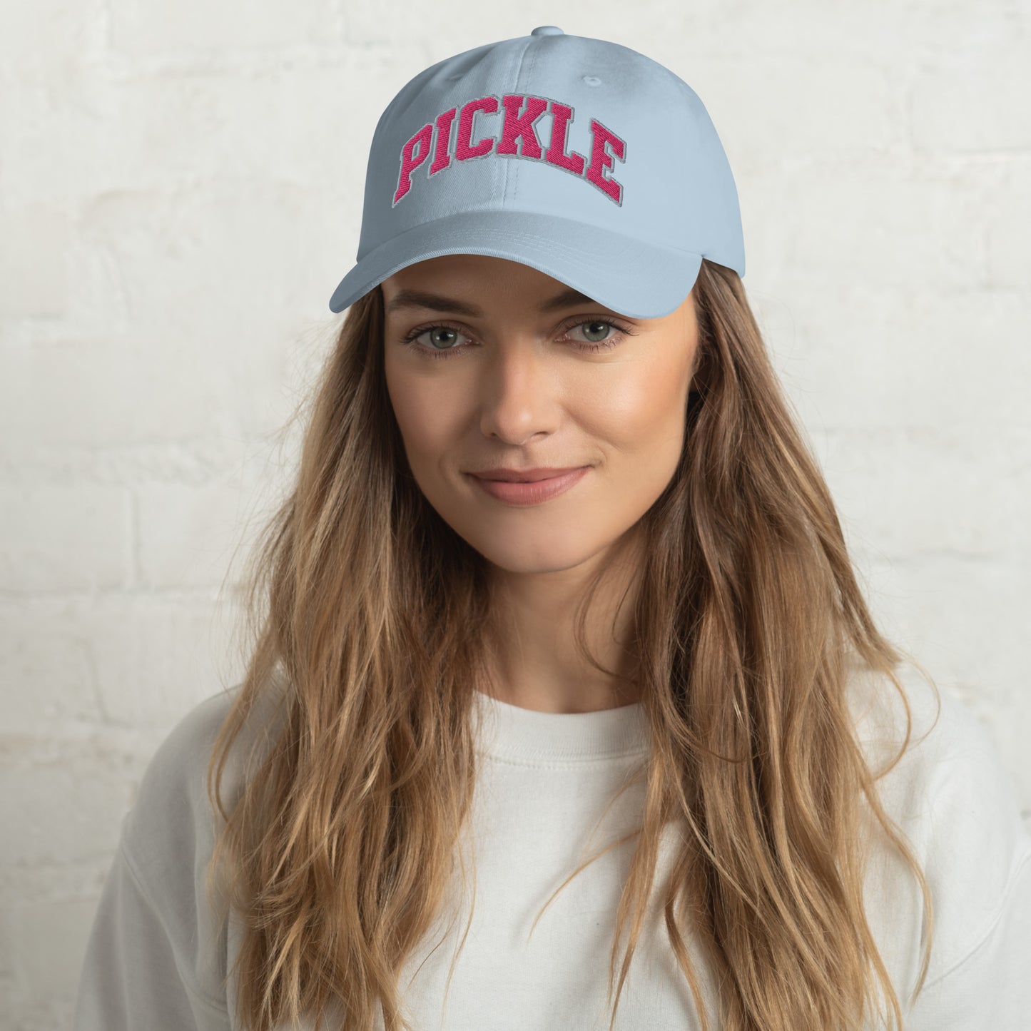 PICKLE Embroidered Pickleball Cap - Pink Letters/Grey Outline