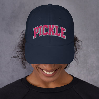 PICKLE Embroidered Pickleball Cap - Pink Letters/Grey Outline