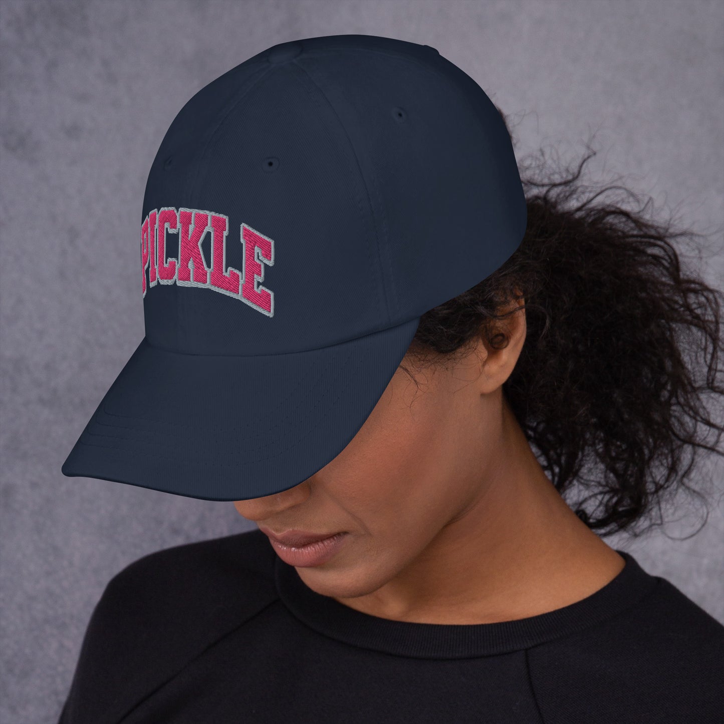 PICKLE Embroidered Pickleball Cap - Pink Letters/Grey Outline