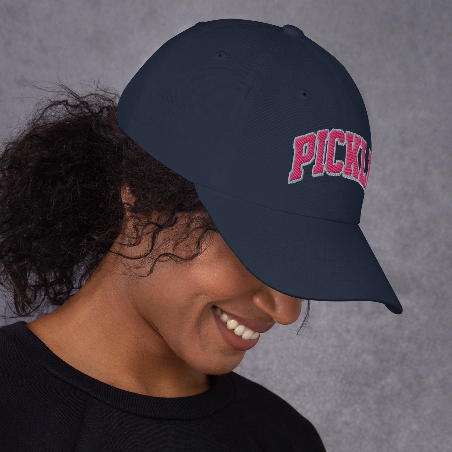 PICKLE Embroidered Pickleball Cap - Pink Letters/Grey Outline