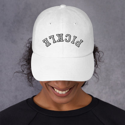 Upside Down Pickle Embroidered Cap - White Letters/Black Outline