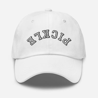 Upside Down Pickle Embroidered Cap - White Letters/Black Outline