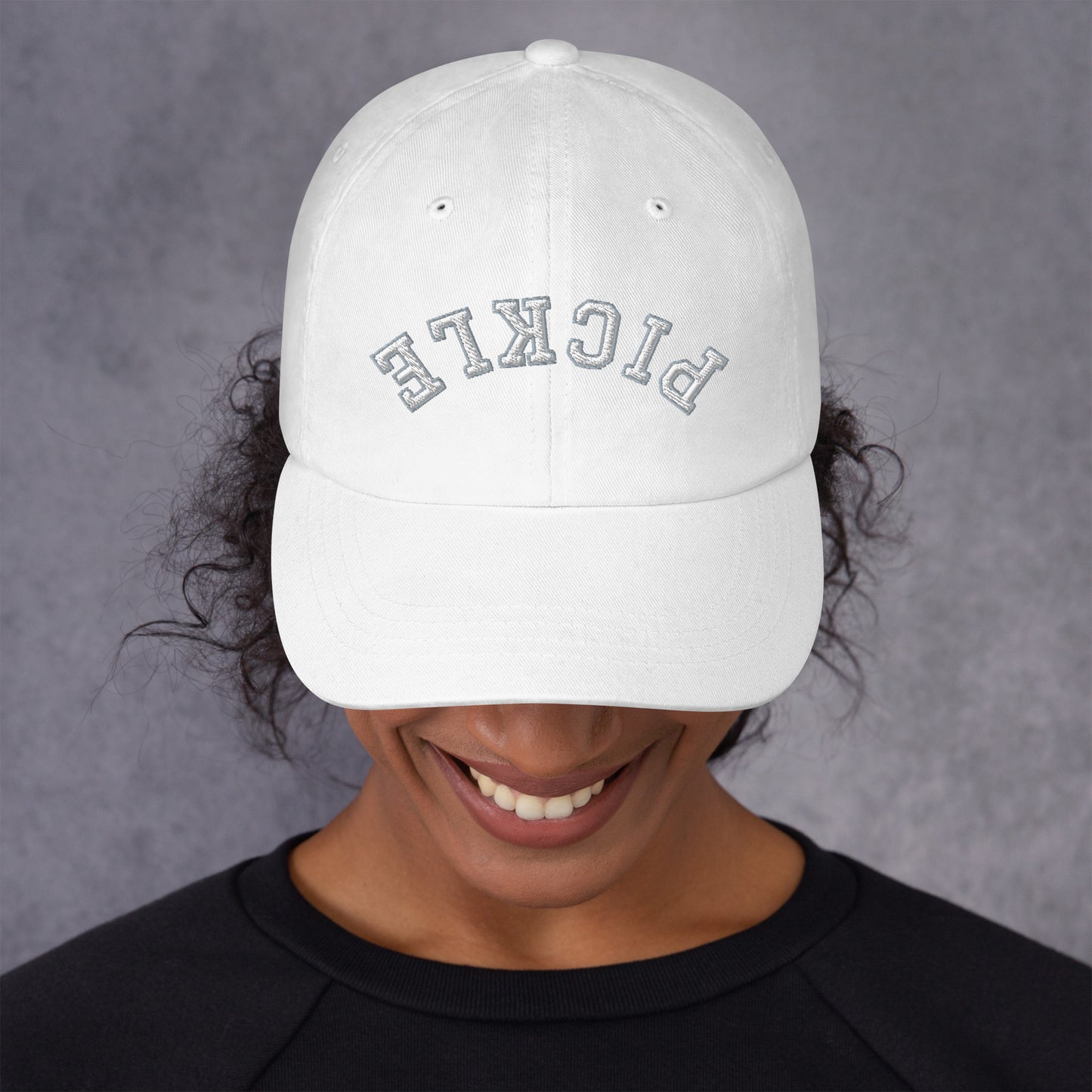 Upside Down Pickle Embroidered Cap - White Letters/Grey Outline