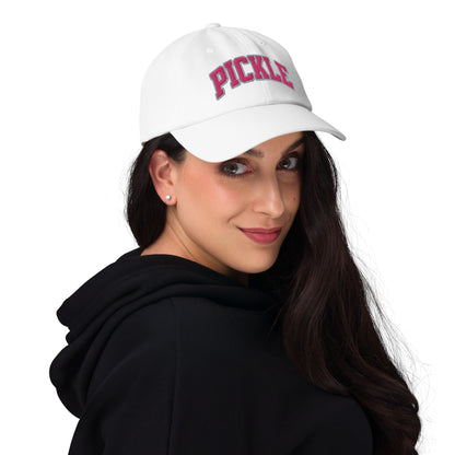 PICKLE Embroidered Pickleball Cap - Pink Letters/Grey Outline