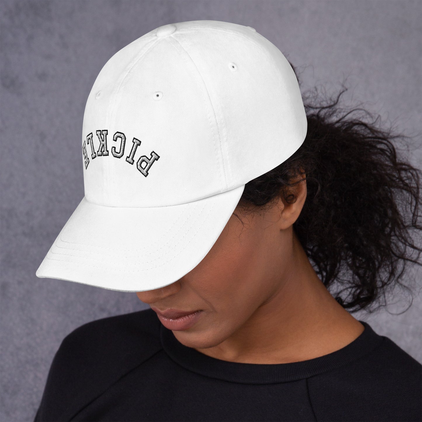 Upside Down Pickle Embroidered Cap - White Letters/Black Outline