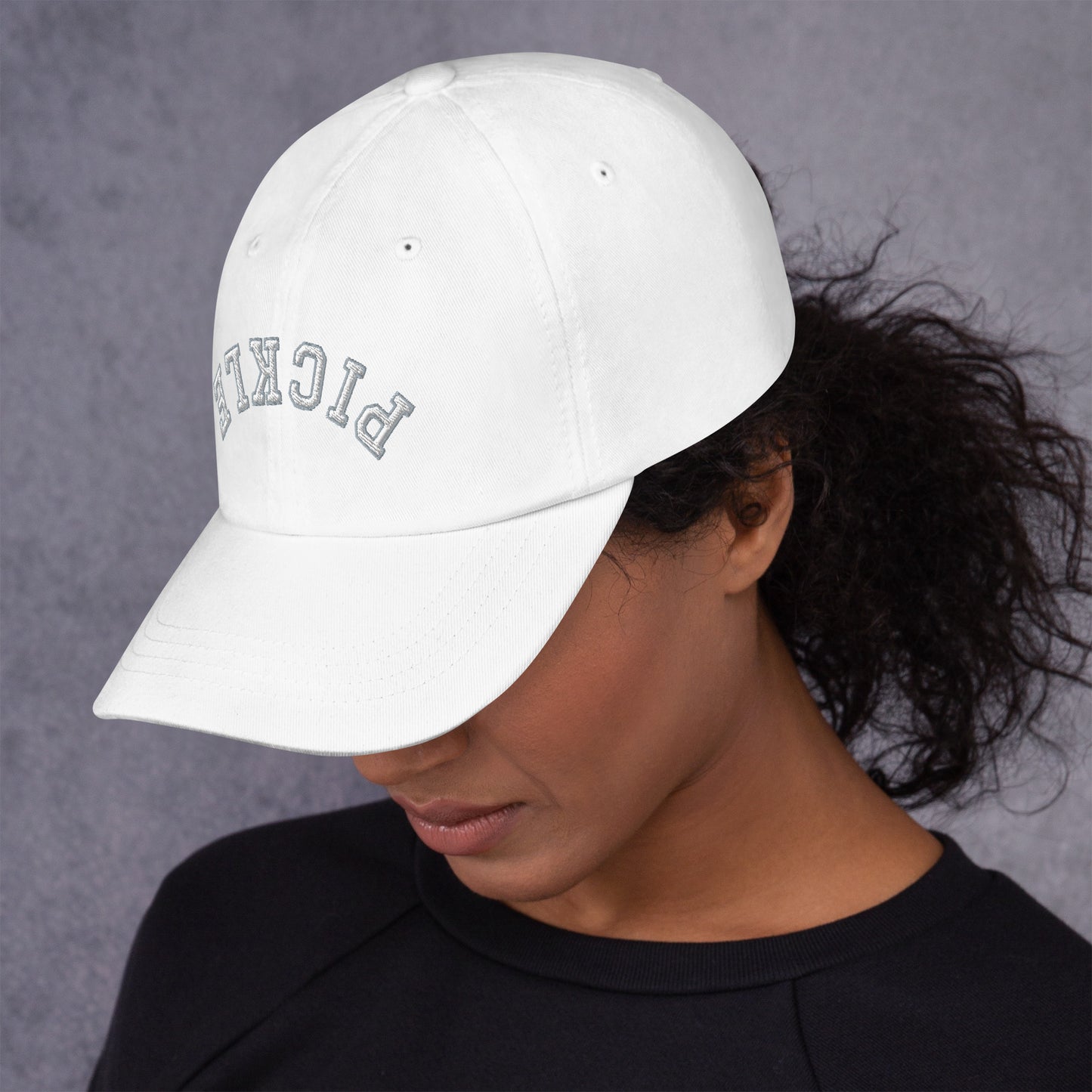 Upside Down Pickle Embroidered Cap - White Letters/Grey Outline