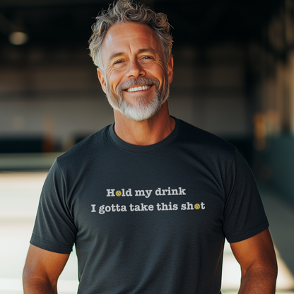 man wearing a dark grey pickleball tee