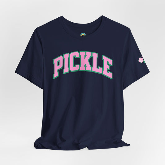 navy pickleball t-shirt that says pickle