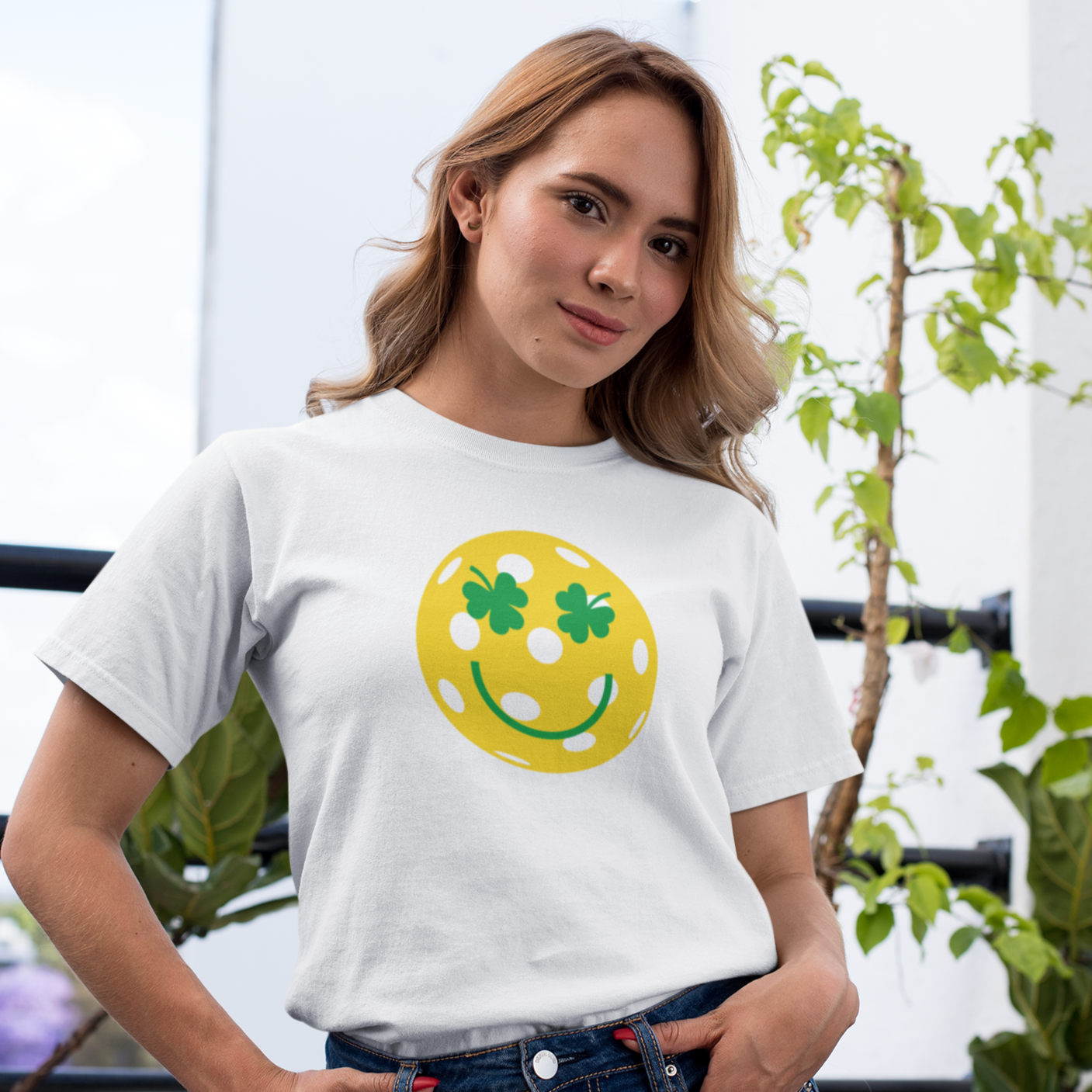 Pickleball Shamrock Smiley Face Unisex Tee