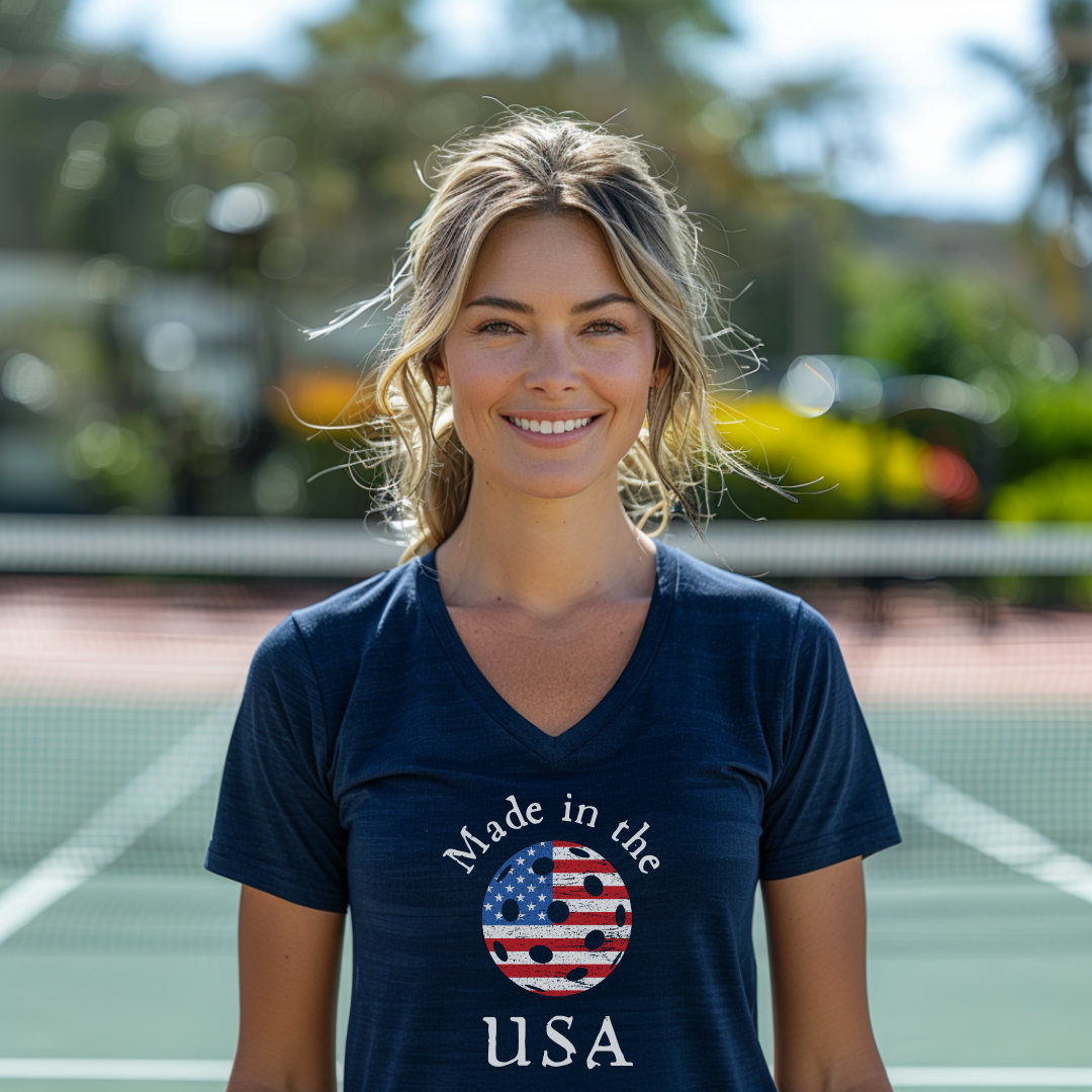 Made in the USA Pickleball Unisex V-neck Tee