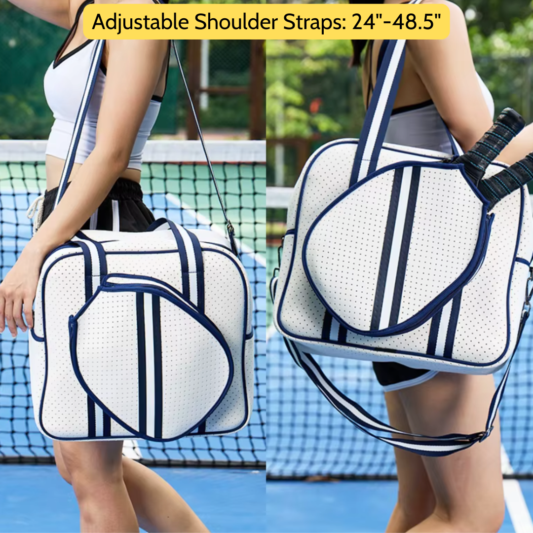 woman wearing pickleball bag adjustable straps